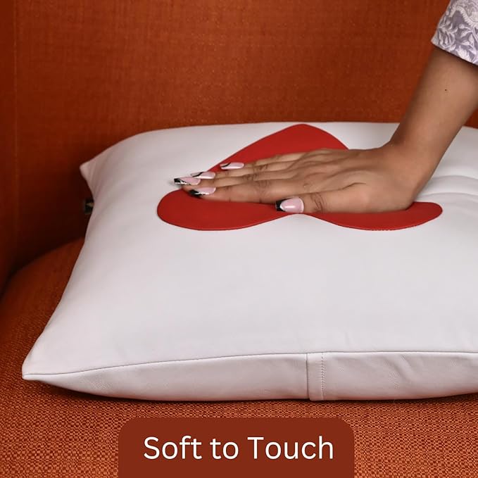 LL LEATHER LOVERS Genuine Lambskin Leather Pillow Cover, 20x20 Inch Case for Lumbar Throw Couch Pillows, Thick & Soft Cushion Covers for Sofa Bed Home Décor (Red Heart & White Plain Pack of 2)
