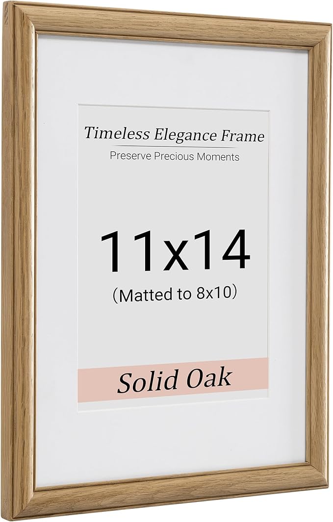 Heimlove 11x14 Picture Frame,11 x 14 Solid White Oak Photo Frame Matted to 8x10 with Tempered Glass,11"x14" Handcrafted wood Frame,Vertical or Horizontal Wall Hanging,Art Photo and Prints,1 Pack