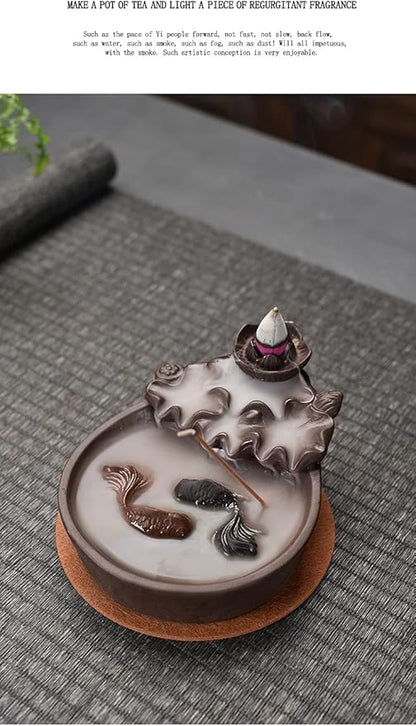 Two Fishes Incense Holders Ceramic Backflow Incense Burner Purple Clay Smoke Cone Sticks Holder (Fish)