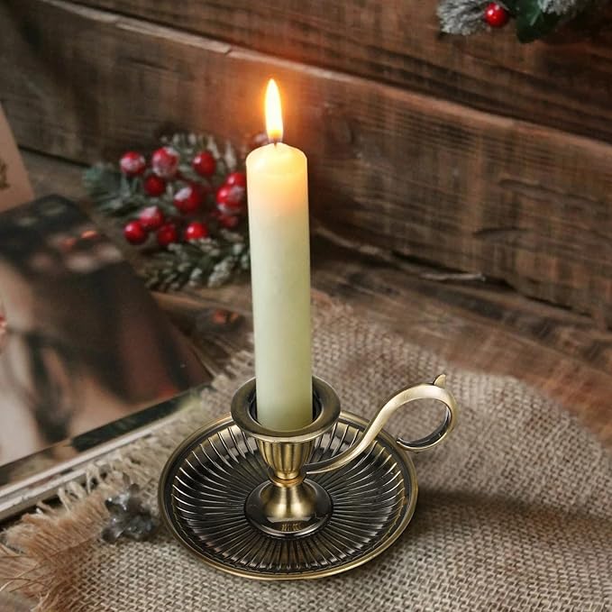 Healifty Candle Holder Candlestick Holder: Taper Candle Holders for Christmas Decor, Vintage Bronze Candlestick Holder with Handle, Candle Stand Chamberstick Handheld for Party Wedding Decor