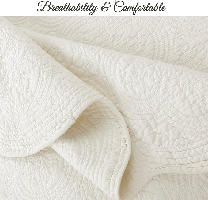 Cozy Line Home Fashions 100% Cotton Medallion Off White Matelasse Embossed Bedding Quilt Set, Reversible Lightweight Bedspread, Coverlet for All Season (Blantyre - Ivory, Queen - 3 Piece)