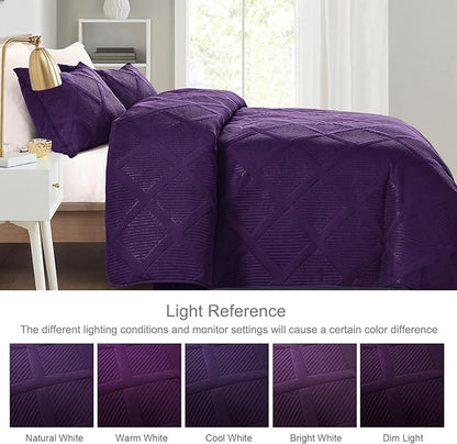 Exclusivo Mezcla Quilts Queen Size - Deep Purple Quilt Set Bedspread with 2 Pillow Shams, Modern Bedding Set with Striped Pattern, Soft Lightweight Bedspreads Queen Size for All Seasons