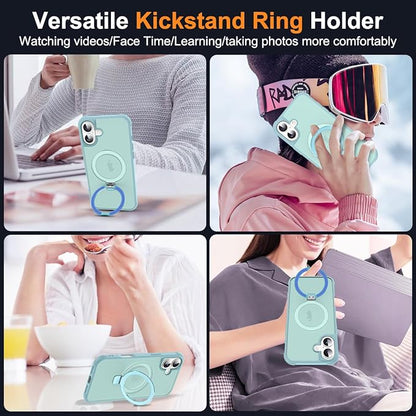 Compatible with iPhone 16 Case with Invisible Magnetic O-Ring Stand Military-Grade Translucent Case for iPhone 16 6.1" [Compatible with Mag-Safe][Great Grip Feeling], Blue