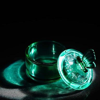 kanpura Green Embossed Glass Jar with Lid,Crystal Glass Candy Dish,Candy Jars Jewelry Box for Christmas Party Buffet, 3.5 oz