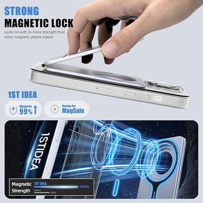 Magnetic Tripod for iPhone, Aluminium Phone Tripod Stand Compatible with Magsafe iPhone 17/16/15/14/13/12 Series, Foldable Strong Magnetic Phone Stand & Travel Essentials Accessories