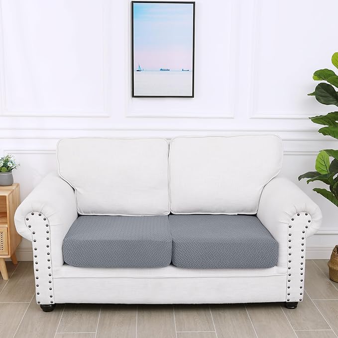 Smiry Waterproof Couch Cushion Covers, Stretch Jacquard Thick Sofa Cushion Covers, Washable Seat Slipcover Elastic Furniture Protector for Pets, Kid (2PC, Light Grey)