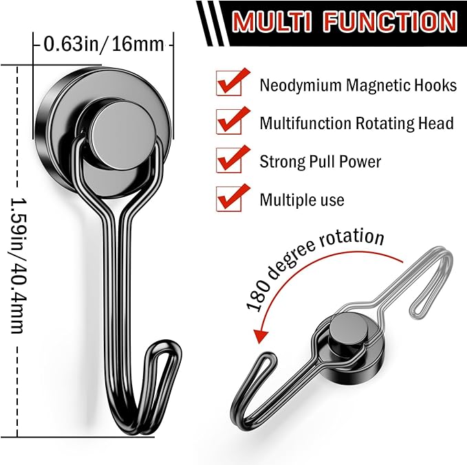 FINDMAG 50 Pack Magnetic Hooks, 30lbs+ Magnetic Hooks Heavy Duty for Cruise, Strong Magnet Hooks for Fridge, Neodymium Magnets with Hooks for Kitchen, Grill, Home, Garage, Toolbox (Black)