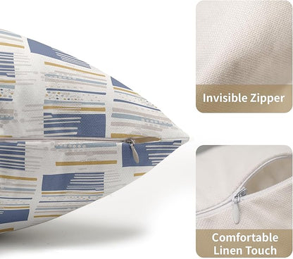 Blue Yellow Striped Lumbar Pillow Covers 12x20 Set of 2 Beige Pattern Neutral Decorative Outdoor Boho Pillowcases with Zipper Rustic Farmhouse Decorations Throw Cushion Cover Decor for Couch Sofa Bed