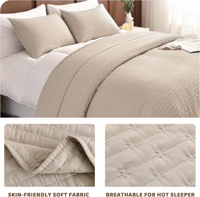 Sanracie Oversized Queen Quilt Bedspreads 102"*118", 100% Cotton Bedding Coverlet Queen Size Linen Colored Super Soft Large Cozy Cloud Bed Quilts Thin Comforter for All Season
