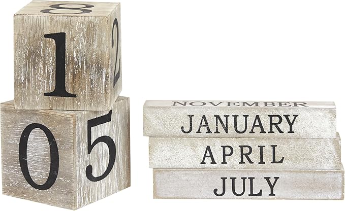 Wooden Perpetual Block Calendar for Desk, Wood Month Date Display Blocks for Teachers, Students, Classroom, Rustic Farmhouse Office Decor, Desk Accessories (5 x 4 In)