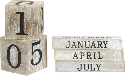 Wooden Perpetual Block Calendar for Desk, Wood Month Date Display Blocks for Teachers, Students, Classroom, Rustic Farmhouse Office Decor, Desk Accessories (5 x 4 In)