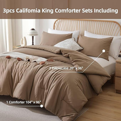 ROSGONIA California King Comforter Set Dark Khaki, 3pcs (1 Boho Cal King Comforter & 2 Pillowcases) All Season Lightweight Bedspread Bedding Blanket