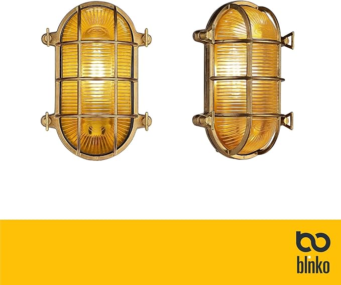 BLINKO Nautical Brass Bulkhead Wall Light,Vintage Retro Wall Sconce,Industrial Lighting Fixtures,Mid Century Modern Decorative Light,IP 54 Precision Waterproof,Lampshade Only,with Bottom Hole