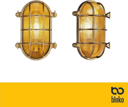 BLINKO Nautical Brass Bulkhead Wall Light,Vintage Retro Wall Sconce,Industrial Lighting Fixtures,Mid Century Modern Decorative Light,IP 54 Precision Waterproof,Lampshade Only,with Bottom Hole
