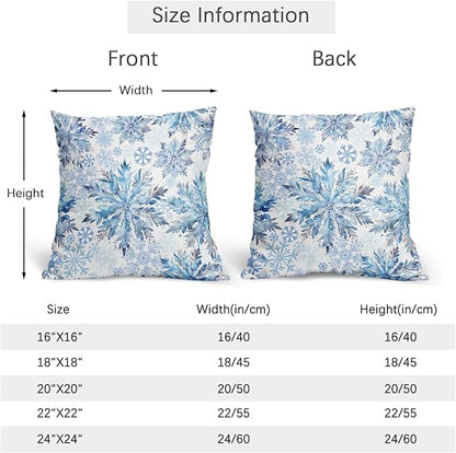 Christmas Pillow Covers 16x16 Set of 2 Decorations Blue White Snowflakes Throw Pillow Covers Decorative Vintage Winter Pillow Case Farmhouse Rustic Pillowcases Cozy Soft for Sofa Bed Chair Home Decor