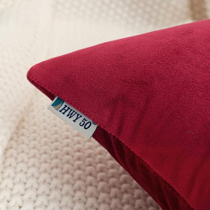 HWY 50 Burgundy Red Velvet Throw Pillow Covers 16x16 Inch, Pack of 2 Soft Cozy Solid Decorative Luxury Cushion Cases for Couch Sofa Bed Living Room Bedroom