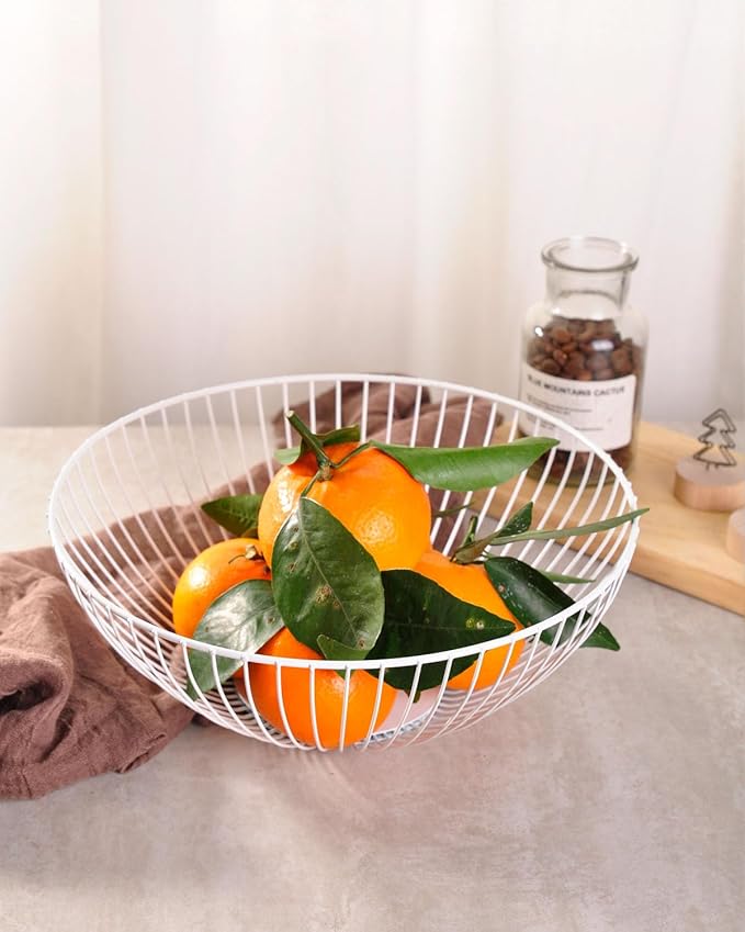 IBWell Wire Fruit Basket Fruit Bowl Kitchen Fruit Basket Stand Fruit Bowls for the Counters Metal Fruit Bowl (Bowl) (White)