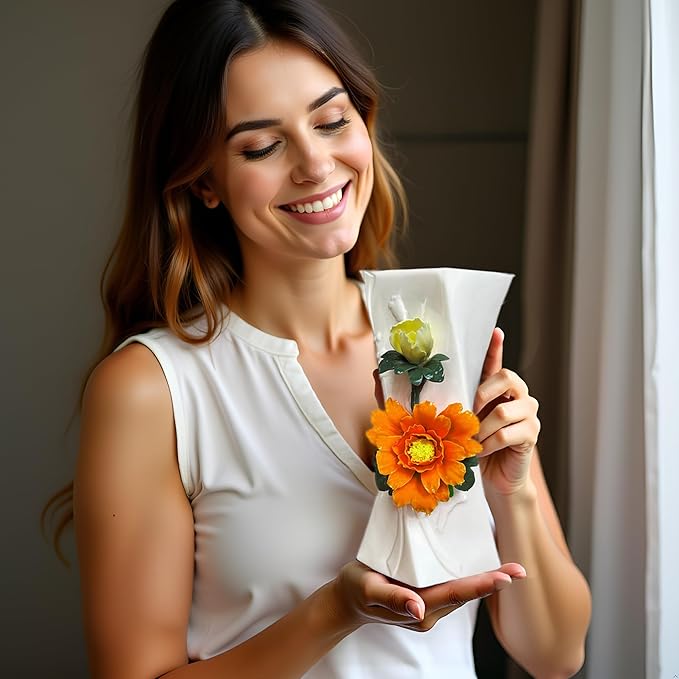 MTME Porcelain vase with Flowers, Memorabilia, Wedding Gifts, Aesthetic Sculpture Home décor (Orange)