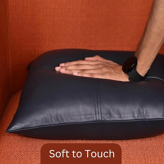 LL LEATHER LOVERS Lambskin Leather Pillow Cover, Hand Panel Stitched Leather Decorative Throw Pillow Covers for Couch Sofa Bed Living Room Garden (20x20 Inches, Gun Metal Blue Pack of 2)