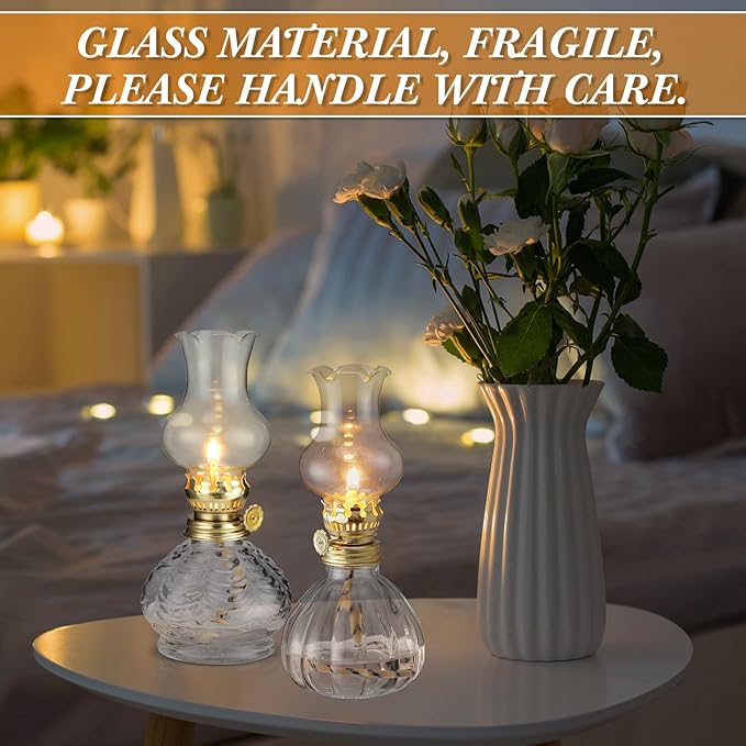 Yexiya 6 Pcs Chamber Oil Lamps Oil Lamp Vintage Glass Kerosene Lamp Bulk with Adjustable Fire Wick Rustic Clear Hurricane with 6.6 ft Extra Wick for Indoor Use Home Decor 8 Inch (Vivid)