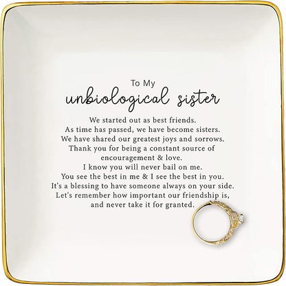 Friendship Present for Sister,Sis-in-Law-Best Friends-Recognition Affirmation Gratitude-Birthday Christmas Gifts for Bestie BFF-to My Unbiological Sister Gift- Jewelry Tray Trinket Holder Ring Dish