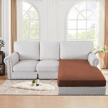 H.VERSAILTEX Suede Chaise Lounge Cover Indoor Slipcover Stretch Sectional Couch Covers L Shape Sofa Both Left/Right Couch Seat Covers for Pets Washable(1 Piece Chaise Cover, Vintage Clay)