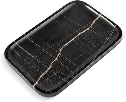 Koville Marble Tray, 12"x8" Marble Vanity Tray for Bathroom Kitchen Countertop, Rectangular Stone Tray for Cosmetics Perfume Trinket, Decorative Catchall Trays (Black)