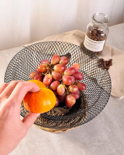 IBWell Metal Wire Woven Fruit Storage Bowl Basket for Kitchen, Large Black Mesh Fruit Stand, for Apple, Pineapple, Banana, Orange, Lemon, Pear, Strawberry, Watermelon (Black, Small)