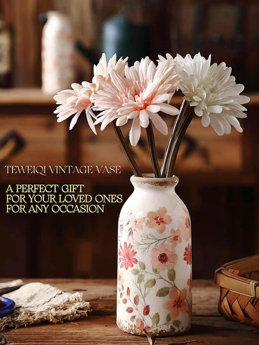 TEWEIQI Vintage Ceramic Small Vase, Farmhouse Rustic Décor, Home Decorative Vase for Your Kitchen, Bedroom, Office, Living Room, Bathroom& Shelf Centerpiece Table Decorations (Retro Creative Style S)