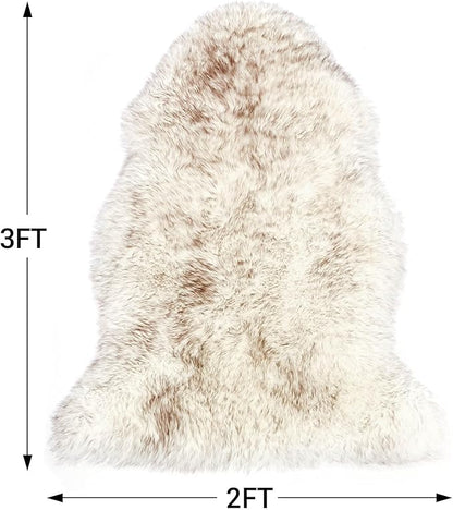 DPB Genuine Sheepskin Throw Rug, New Zealand 100% Natural Luxury Fluffy Lambskin Fur Area Rug for Sofa Chair Seat Cove Living Room Bedroom (Wolf Brown Tips, 2x3Ft)