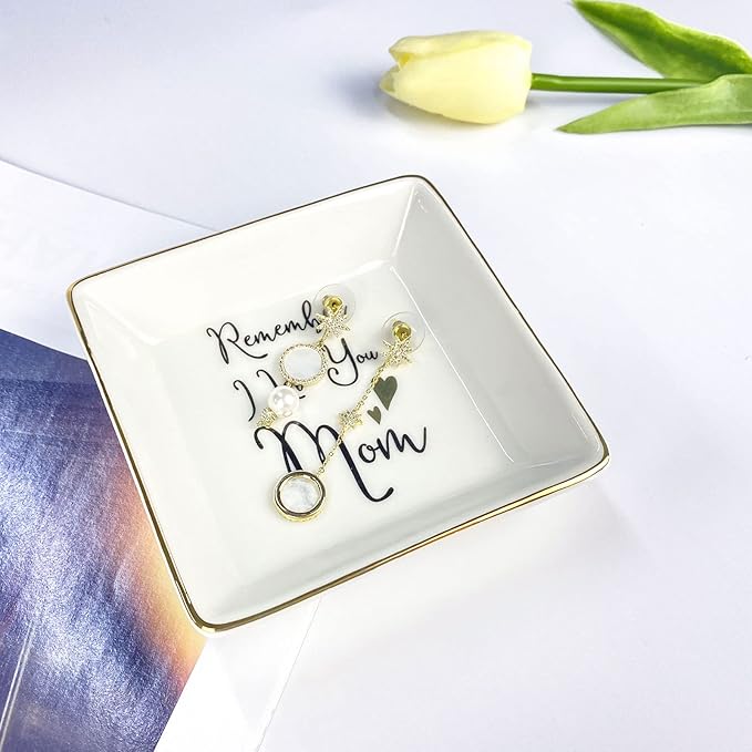 Jewelry Dish - Handmade Ceramic Ring Holder for Mom, Mothers Day, Birthday, Anniversary, Christmas, Thanksgiving - Remember I Love You Mom