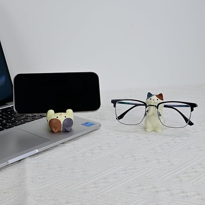 Cat-Shaped Phone Stand and Eyeglass Frames Animal Resin Gifts for Cat Lovers, Home & Office Fashion Accessories(White)