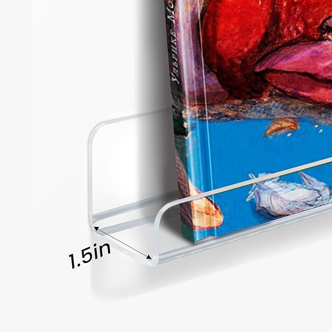 upsimples 10 Pack Clear Acrylic Shelves, 1.7" x12" Clear Wall Shelves for Nail Polish, Vinyl Wall Mount, Record Holder, Magazine Rack, Comic Display, Picture Ledge Shelf Décor