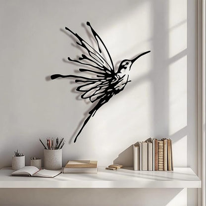 3D Metal Hummingbird Wall Art - Unique Black Outdoor Garden Decor, Waterproof Bird Sculpture for Patio, Living Room, Bedroom & Bathroom