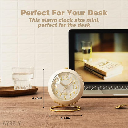 AYRELY® Battery Operated Desk Alarm Clock with Light,Silent No Ticking,Small Table Clock for Bedside/Bedroom/Living Room/Office/Travel/Kids/Room Decor Aesthetic Vintage(Cream)