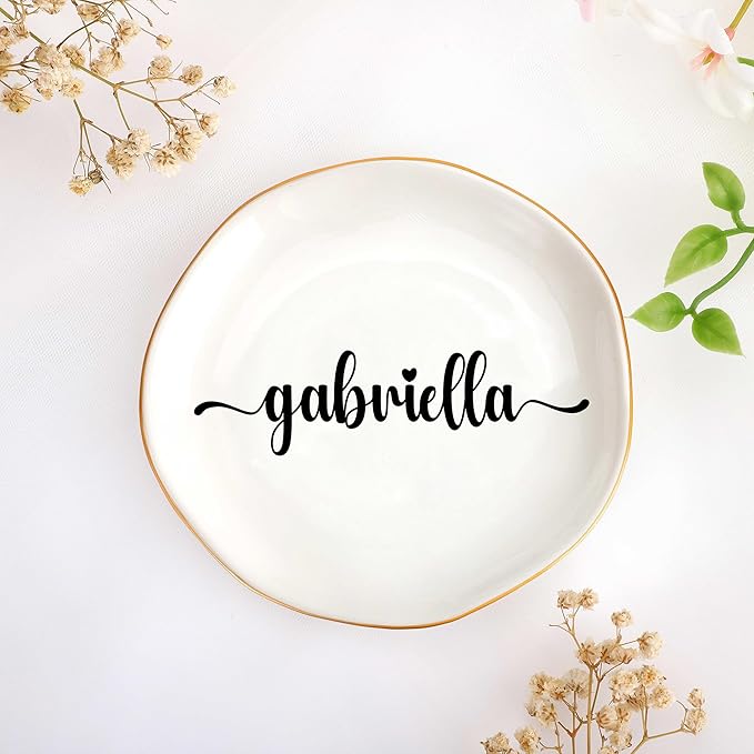 JoycuFF Gabriella Personalized Name Ceramic Jewelry Tray, Mothers Day Christmas Anniversary Engagement Birthday Gifts for Women Couples, Trinket Dish for Rings Earrings Necklaces Bracelets Keys
