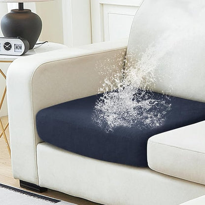NAISI Waterproof Couch Cushion Covers Thick Velvet Fabric Washable Sofa Slipcovers 1 Piece Individual Sectional Couch Covers with Elastic Bottom(1 PC for Seat Cushion or Backrest,Navy)
