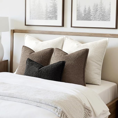 MIULEE Pack of 2 Decorative Textured Boucle Throw Pillow Covers 20x20 Inch Dark Brown Broadside Thick Boho Pillows for Farmhouse Accents Sofa Couch Bedroom Living Room Home Decor