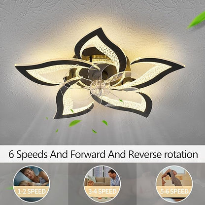 27" Black Geometric Ceiling Fan Lights with Remote, 6 Speeds Adjustable Low Profile Flush Mount Ceiling Fan with Light for Kitchen Bedroom