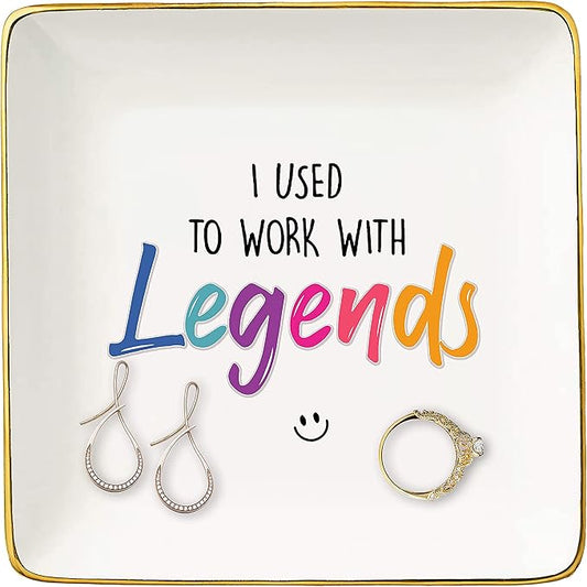 Coworker Leaving Farewell Going Away Gifts,New Job,Good Bye,Retirement Presents for Colleagues, Boss,Women Friends-Ceramic Jewelry Holder Ring Dish Trinket Tray -I Used to Work With Legends