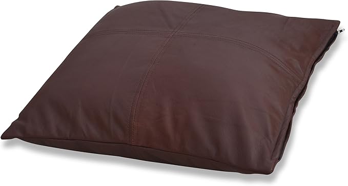 Genuine Lamb Leather Cushion Pillow Cover - Luxury Leather Pillow Case - Modern, Boho, Farmhouse Home Decor - Bedroom Couch, Living Room, Sofa Bed (Brown, 18" x 18")