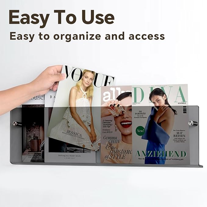 2-Pack Acrylic Magazine Holder Rack Brochure Holder, Wall Mounted Bookshelf Record Rack, Hanging Bookshelf Literature Storage Rack Suitable for Offices, Living Rooms, Waiting room,Black 17 Inch