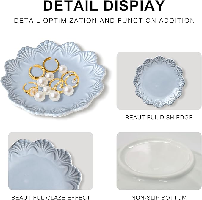 Ceramic Jewelry Dish, Decorative Tray for Rings Earrings Necklaces Bracelet Watch Keys, 4.50" Trinket Tray as Gifts for Women (Antique Shell)