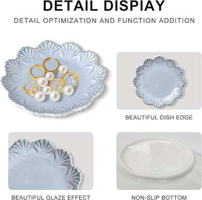 Ceramic Jewelry Dish, Decorative Tray for Rings Earrings Necklaces Bracelet Watch Keys, 4.50" Trinket Tray as Gifts for Women (Antique Shell)