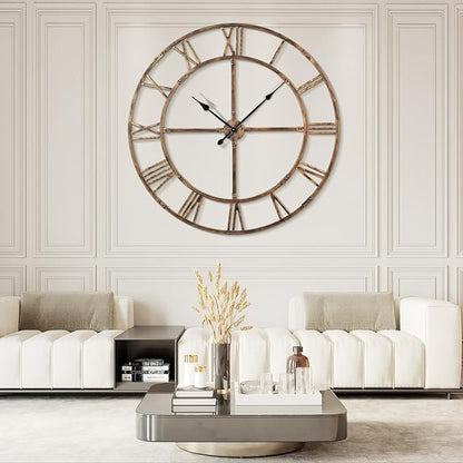 Large Wall Clock for Living Room Decor – 60 Inch Silent Non-Ticking Modern Farmhouse Wall Clock, Oversized Decorative Metal Roman Numeral Clock (Bronze, 60 Inch)
