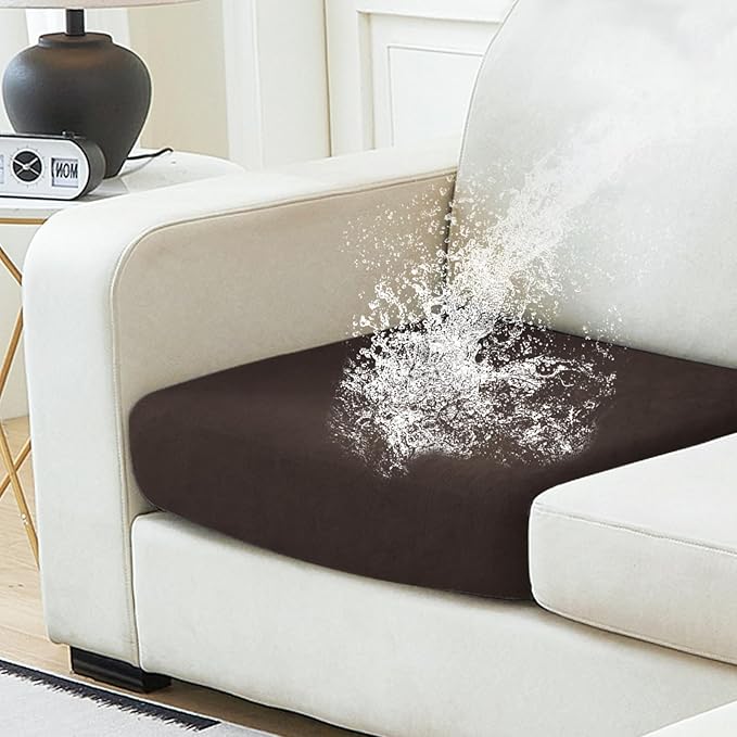 NAISI Waterproof Couch Cushion Covers Thick Velvet Fabric Washable Sofa Slipcovers 1 Piece Individual Sectional Couch Covers with Elastic Bottom(1 PC for Seat Cushion or Backrest,Coffee)