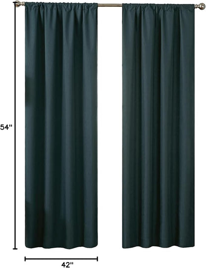 Eclipse Kendall Modern Blackout Thermal Rod Pocket Window Curtain, Insulating & Noise Reducing Curtains for Bedroom or Living Room (1 Panel), 54 in Long x 42 in Wide, Teal