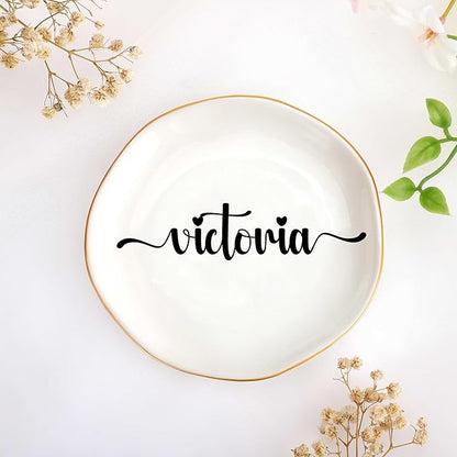 JoycuFF Victoria Personalized Name Ceramic Jewelry Tray, Mothers Day Christmas Anniversary Engagement Birthday Gifts for Women Couples, Trinket Dish for Rings Earrings Necklaces Bracelets Keys