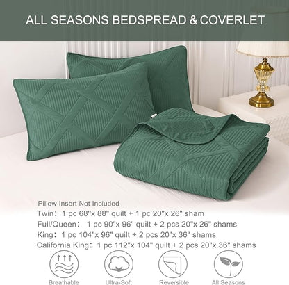 Exclusivo Mezcla Quilts Queen Size - Green Quilt Set Bedspread with 2 Pillow Shams, Modern Bedding Set with Striped Pattern, Soft Lightweight Bedspreads Queen Size for All Seasons