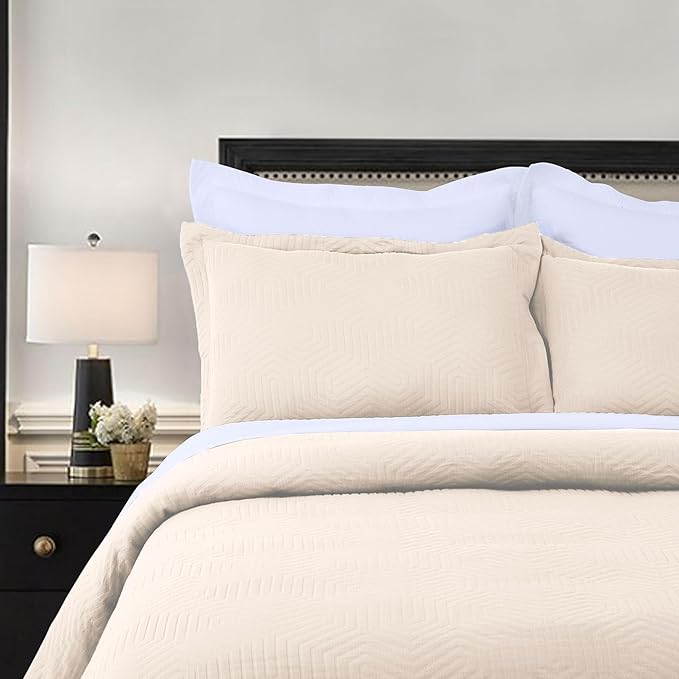 Threadmill Luxury Cotton Blankets for Queen Size Bed | All-Season 100% Cotton Queen Size Blanket | Aster Jacquard Cozy Lightweight, Soft Breathable Coverlet fits Full Size Bed, 90x92 | Vanilla Cream